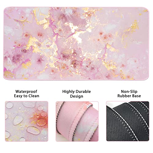Keyboard Mouse Pad Set, Extended Mouse Pad+Keyboard Wrist Rest Support, Memory Foam Ergonomic Easy Typing, 3Pcs (35.4×15.7 in) Desk Pad Set for Home Office Study Game- Pink Gold Marble - color: Pink Gold Marble