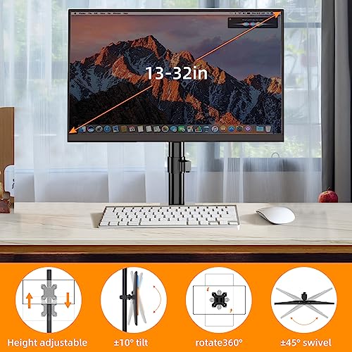 PHOLITEN Monitor Mount for 13-32" Screens, Up to 20lbs | Adjustable Single Desk Stand, Tilt Swivel Rotation, VESA 75x75/100x100mm - size: 15.75in, style: 1 monitor