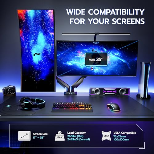 ARES WING 17-35 Inch Heavy Duty Dual Monitor Arm with USB, Black | Fully Adjustable Monitor Mount for Flat Curved Ultrawide Screens Up to 26.5lbs, C-Clamp & Grommet Base, 75/100 Vesa Mount - color: Black, size: Dual Monitor Arm