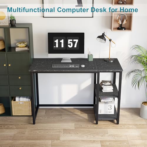 SINPAID Computer Desk 40 inches with 2-Tier Shelves Sturdy Home Office Desks with Large Storage Space Modern Gaming Desk Study Writing Laptop Table, Black Marble - color: Black Marble, size: 40 IN