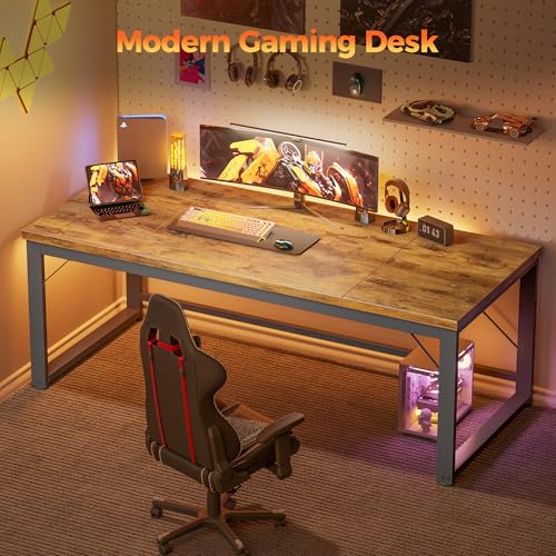 Mericonia 63 Inch Computer Desk, 1" Thick Large Office Table, Brown - color: Brown, size: 63*23,1"T