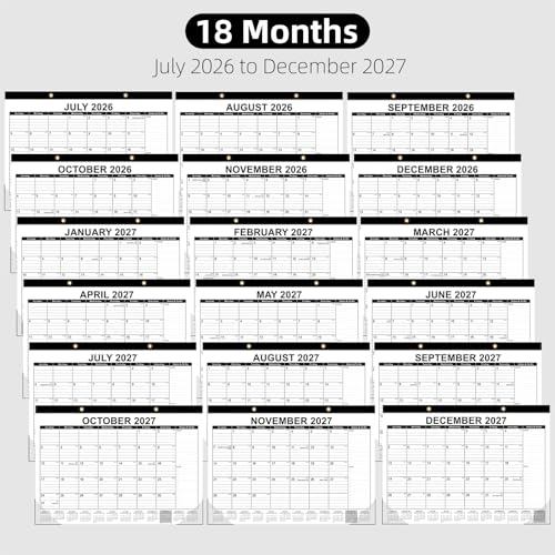 Tcamp Desk Calendar 2026-2027, Large Desktop/Wall Monthly Calendar - color: White & Black, size: 17"x12"(Jul 2026-Dec 2027)