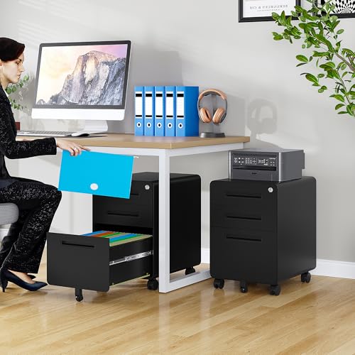 SISESOL 3 Drawer File Cabinet with Lock,Rolling File Cabinets,Under Desk File Cabinet,Three Drawer Filing Cabinet for Home Office with Wheels,Fit A4/Letter/Legal File,Fully Assembled Except Casters - color: Black, size: 22.8"H x 15.75"W x 17.72"D