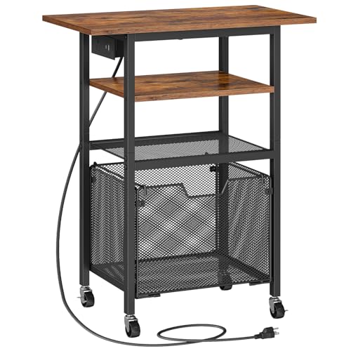 HOOBRO Printer Stand with Hanging File Drawer, Rolling Printer Cart on Wheels, Mobile Filing Cabinet Storage Shelf, Home Office Desk Side Organizer, Rustic Brown and Black BF17UPS01 - color: Rustic Brown + Black