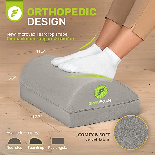 ErgoFoam Foot Rest - Chiropractor-Endorsed Orthopedic Teardrop Design - 2in1 Adjustable Premium Under Desk Footrest - Ergonomic Foot Rest for Lumbar, Back, Knee Pain (Grey) - color: Grey
