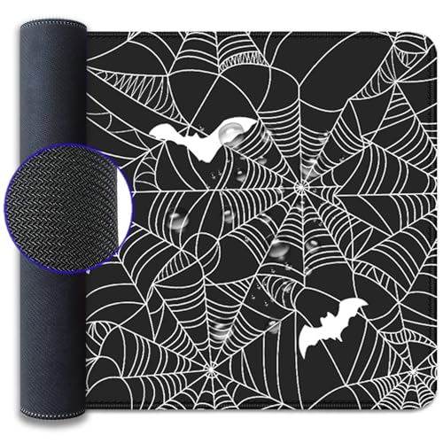 Black Spider Web Desk Pad Mouse Pad,Large Gaming Bat Mouse Mat with Stitched Edges,Non-Slip Waterproof Rubber Base Mousepad for Office Work Home Desk Mat(27.5X11.8 in) - color: Spider Webs and Bats