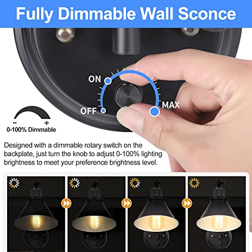 TRLIFE Plug in Wall Sconces, Dimmable Wall Sconce Swing Arm Wall Lights Plug in, Adjustable Wall Mounted Light Wall Lights with 6FT Plug in Cord, E26 Base(Two Arms, 2 Pack) - color: Black, size: 2 Pack- (Switch)