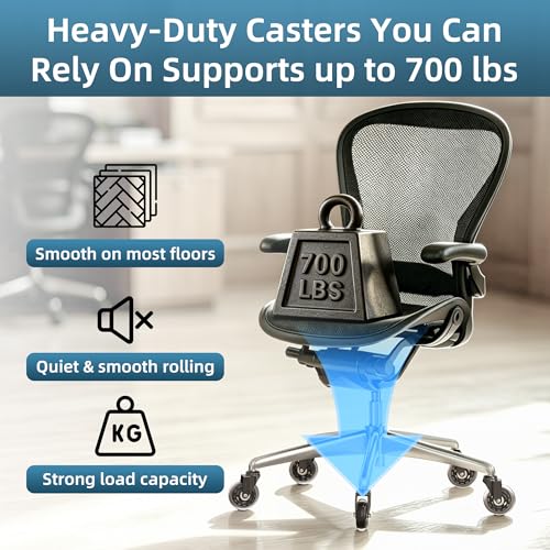 WEWILL Office Chair Wheels - Rubber Casters Replacement Universal Fit 98% Chair(Set of 5) Heavy Duty 3 Inch Smoothly & Quietly Safe for All Floor, Hardwood, Tile, Carpet, Noise Free - Clear - color: Clear