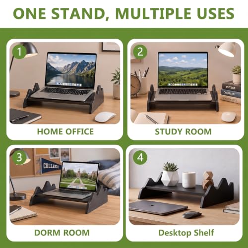 Wenqik Solid Pine Wood Laptop Riser, 14.2" Wooden Laptop Stand for Desk - style: Mountains Design