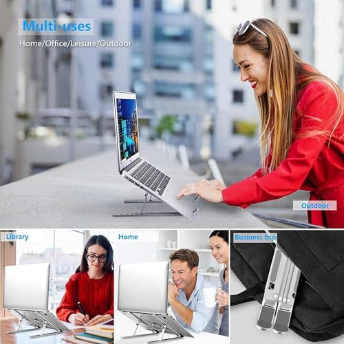 Laptop Stand for Desk, Adjustable Laptop Riser, Silver | Foldable Laptop Stands Travel for 10-17” Laptops, MacBook, Notebook - color: Silver