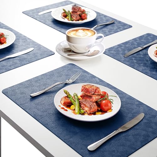 Blue Plastic Vinyl Placemats Set of 12, Waterproof Heat Resistant Table Mats,Faux Leather Wipeable Washable Easy Clean Non-Slip Place Mats for Indoor Outdoor(12,Blue) - color: Blue