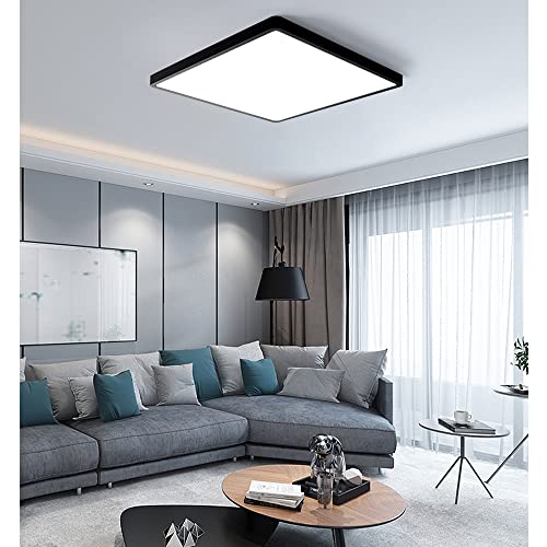12inch 24W LED Flush Mount Ceiling Light, 4000K Square LED Ceiling Light, Black Flat Panel Lighting for Bedroom, Kitchen, Living Room - color: Neutral White, size: Square-Black