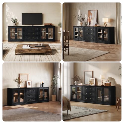 Monos 96-Inch Modular TV Stand with Display Cabinet and 3 Drawers, Black - color: Black Aar, size: 2