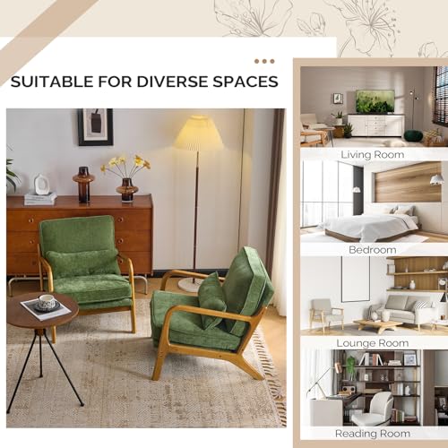 VINGLI Chenille Mid-Century Modern Accent Chair Set of 2, Cute Reading Arm Chair with Cushion & Lumbar Pillow & Solid Wood Frame for Lounge, Living Room, Reading Room, Bedroom, Olive-Green - color: Olive-green