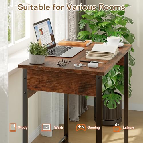 ALISENED 30 Inch Small Computer Desk, Office Desk with Metal Frame, Sturdy and Stable Home Office Desks, Simple Writing Desk for Home Office, Rustic Brown - color: Rustic Brown, size: W-30in