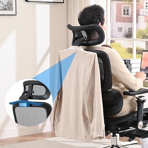 Mesh Ergonomic Office Chair with Footrest,Black | 6D Armrests,High Back Mesh Gaming Chair with Lumbar Support,Adjustable 3D Headrest for Home Office Desk Chair - color: Black, style: Executive