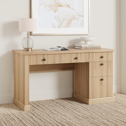 Garvee 54" Fluted Home Office Desk, Modern Executive Desk for Home Office - color: Oak, size: 21.6"D x 54"W x 30"H