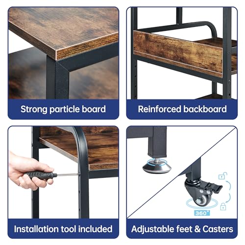 Fannova Extra Large 3D Printer Stand Table with Adjustable Storage Shelf | 25.6"x23.6"x30.9", Heavy Duty Industrial Wheels, 25mm Heavy-Gauge Steel Tube, Home Office Printer Furniture, Rustic Brown - color: Rustic Brown, size: 25.6"W x 23.6"D x 30.9"H