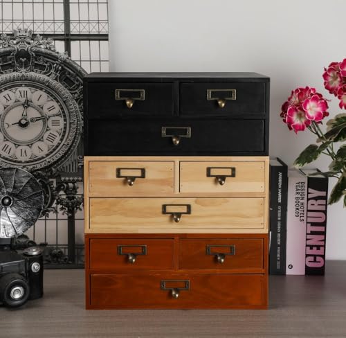 Wooden Drawers Apothecary Cabinet Black Wood Desktop Organizer Box - color: BLACK03