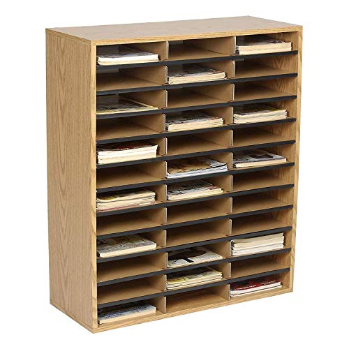 Safco Literature Organizer, 36 Compartments, Office and Classroom Mailbox with Adjustable Shelves, Wood Paper and Mail Sorter, Medium Oak - style: 36 Compartment