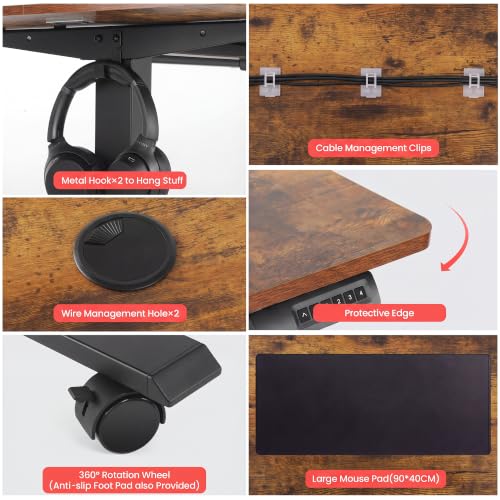 71''×28'' Electric Standing Desk with Power Outlets & Wheels, Brown - color: Brown, size: 71×28''