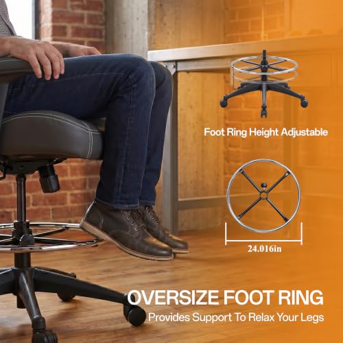 BOLISS 400lbs Ergonomic Drafting Chair Mid Back Premium Leather - color: Black Leather
