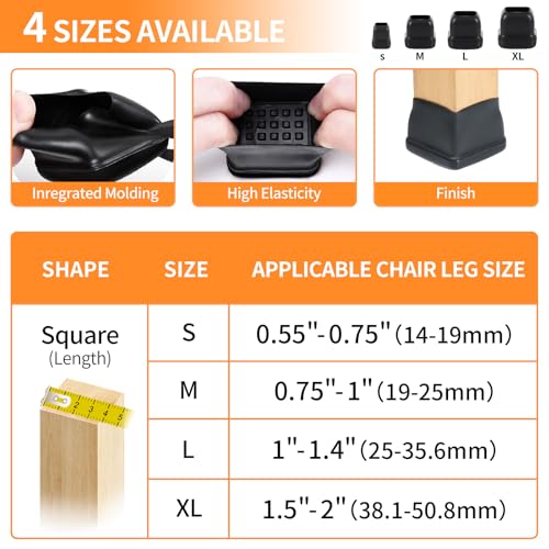 Ezprotekt 24 Pcs Chair Sliders for Carpet, Square Chair Glides for Carpet, Teflon Furniture Pads for Carpet, Chair Leg Protectors Caps for Carpet for Dining Table Chair, Black M (Fit: 0.75"-1") - size: M-Black