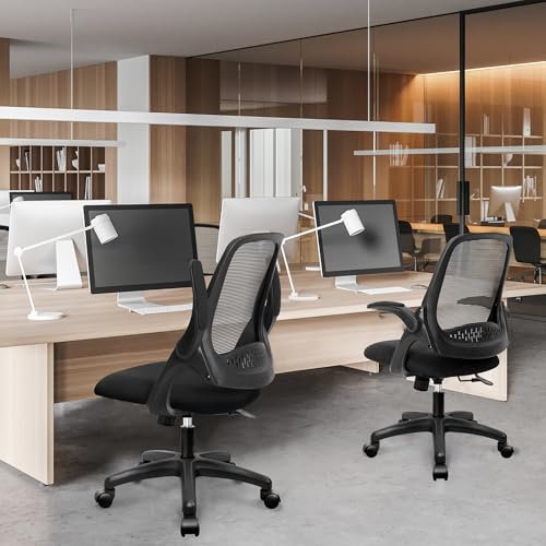 NEO CHAIR Office Desk Chair, Ergonomic Mesh with Flip-Up Arms, Dark Black - color: Dark Black