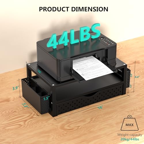WALI Monitor Stand Riser with Drawer and 2 Pen Holders | Desk Organizers and Accessories for Computer, Printer, Laptop Stand for Home Office Supplies, (PTT004-B), 1 Pack, Black - color: Black, size: 16"L * 10"W,14" 1 Drawer,2 Pen Holder
