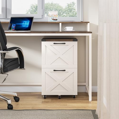 Halitaa Farmhouse 2 Drawer Small File Cabinet with Wheels, Rustic White - color: Rustic White, size: 2 Drawer