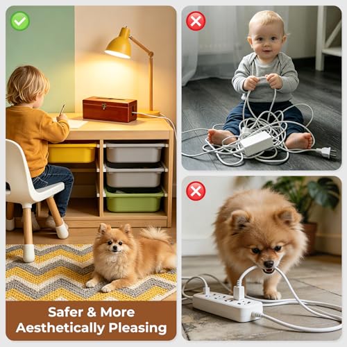 Cable Management Box with Clasp, Soild Wood Cord Box with 4 Open Slots, Cable Box to Hide Cords and Power Strip - size: Medium