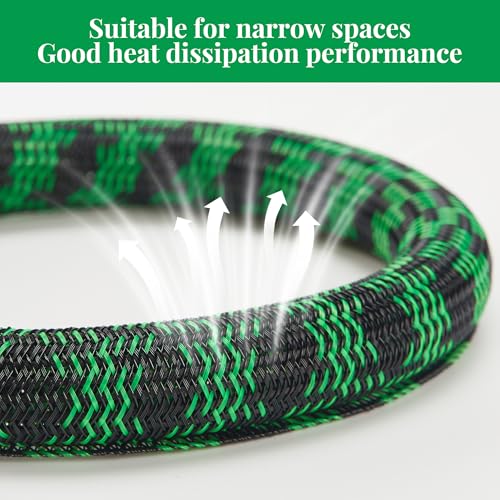 Cable Sleeve 3/8 Inch x 50FT Self-Wrapping Wire Loom | Cord Organizer and Cord Hider for Outdoor Extension Cords, Garage, Patio, RV, Home Office, Black & Neon Green - color: Black & Neon Green, size: 3/8" 50ft