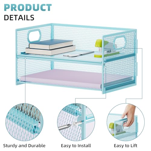 Marbrasse 2 Tier Paper Organizer Letter Tray, Mesh File Organizer with Handle, Paper Sorter Desk Organizer for Home Office Supplies - Blue - color: Blue