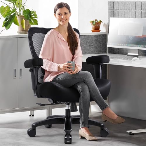 Big and Tall Office Desk Chair 500lbs,Ergonomic Heavy Duty Mesh Desk Chair | Executive Swivel Task Computer Chairs with Adjustable Lumbar Support and Armrests for Home Office (Black)