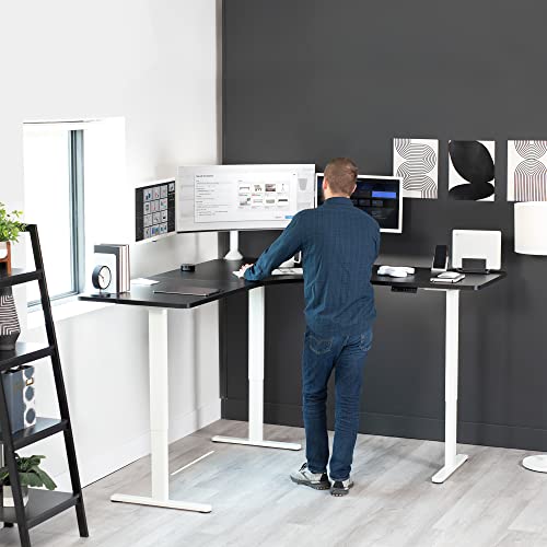 VIVO Black 71 x 71 in Corner Standing Desk, DESK-KIT-E3CWB - color: Black Top / White Frame, size: 71" x 71"