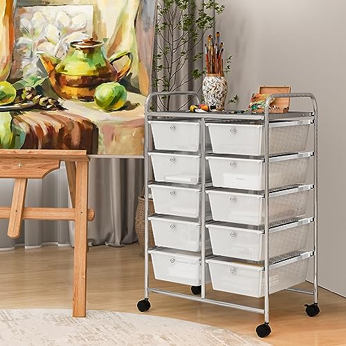 RELAX4LIFE Rolling Storage Cart with 10 Drawers - Craft Storage Cart with Lockable Wheels,Utility Cart, Art Cart Organizer for Crafting Storage, Studio, Office, Home, School Rolling Drawer Cart - color: Clear, style: 10 Drawers