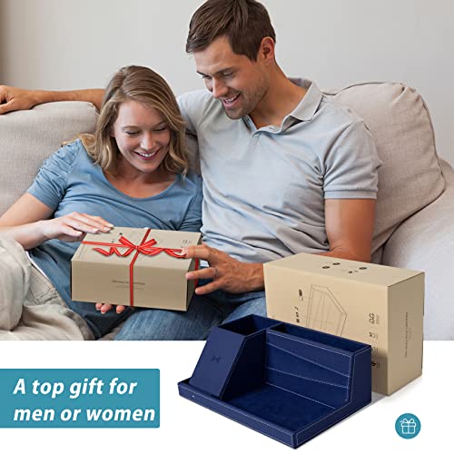Desk Organizer with Charging Station, Nightstand Organizer Phone Docking Station, Men Gift Husband Wife Anniversary Dad Birthday Nightstand Purse Father Graduation Male Travel Idea Gadgets - color: Blue