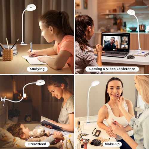 Clip on Light, LED Reading Light for Beds Headboards,5 Color Modes Dimmable | Flexible Clip on Lamp with Clamp,Eye-Friendly Book Light Reading Light for Books in Bed Bedside Desks White - color: White