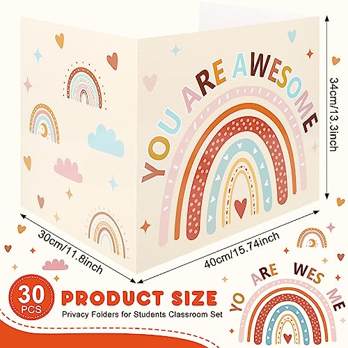 Whaline 30Pcs Privacy Boards Boho Classroom Desk Dividers Colorful Rainbow Heart You are Awesome Desk Privacy Panel Foldable Screen Partition for School Teacher Student Test Supplies