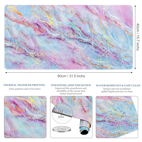 Desk Mat, Desk Matt for Desktop, DeskPad Mat, XXL Large Mouse Pad for desks, Anti-Slip Big Mousepad with Stitched Edges, Keyboard Pad Mouse Mats for Computer, Work, Game, Office, Home, Purple Marble - color: Colored Marble, size: 31.5L x 15.7W inches