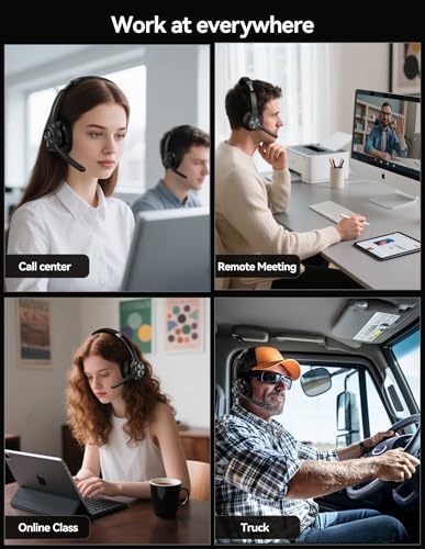 TECKNET Trucker Bluetooth Headset, Wireless Headset with Mic for Work, V5.2 Bluetooth Headphones with AI Noise Cancelling Microphone, 60H Battery, On-Ear Headphones for Call Center, Office, Drivers