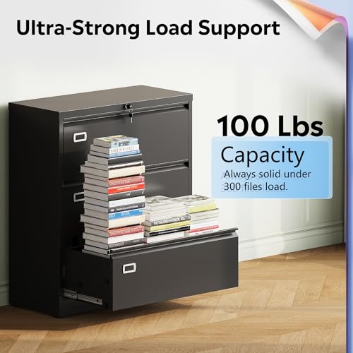 DEVAISE 3 Drawer Lateral File Cabinet for Home Office, Assembly Required - color: Black, size: Lateral 16"D x 35"W x 40" H