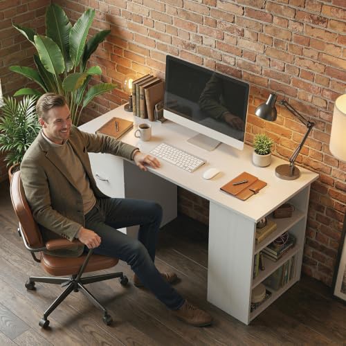 HOMCOM Computer Desk with Drawers, 47" Home Office Desk with Storage, White - color: White