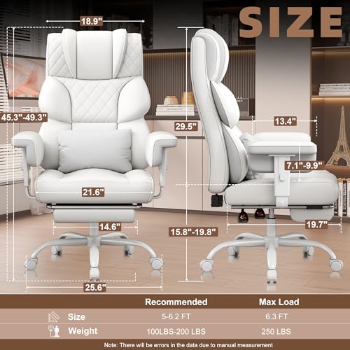 Vonesse Office Chair, Desk Chair with Soft Adjustable Armrests, Ergonomic High Back Gaming Chair with Lumbar Support, Executive Computer Chairs with Footrest (PU Leather,White) - color: Classic White