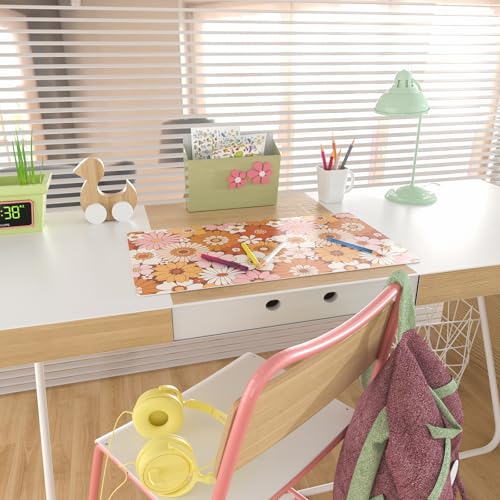 Faux Leather Large Mouse Pad, Office Desk Mat, 23.6"x13.8", Retro Flowers - color: Retro Flowers, size: 23.6L x 13.8W inches