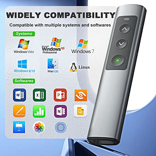 Rechargeable Green Laser Pointer Presentation Clicker for Laptop PowerPoint, USB-A USB-C Wireless Presenter Remote Power Point Clicker for Computer/Mac/PPT/Slideshow/Google Slide Advancer - style: Metal Rechargeable 02 Green Light