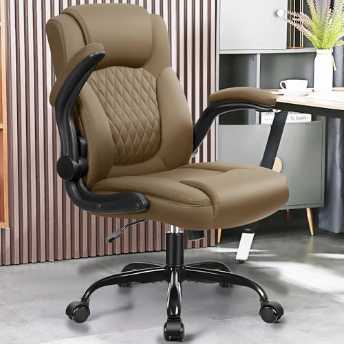 Leather Office Chair, PU Home Computer Desk Chairs with Ergonomic Back Support, 360°Swivel Free,Small Gaming Chair with Wheels and Adjustable Armrests, for Short People Use - color: Earthy Yellow, size: 1 Pack