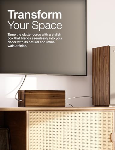 TIDITA 16" L Wooden Large Cable Management Box Round Edge (Walnut Color) - color: Walnut, size: 16"