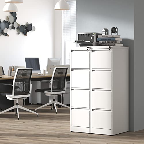 IKIMI 4 Drawer Metal File Cabinet with Lock,White Office Filing Cabinets - color: White, size: 4 Drawers