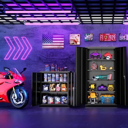 Superday Metal Storage Cabinets, 72" Storage Cabinet with Locking Door, Tall Garage Cabinet with 2 Doors and 4 Adjustable Shelves for Home Office, Classroom, Easy Assemble(Black) - color: Black, size: 72" Storage Cabinet